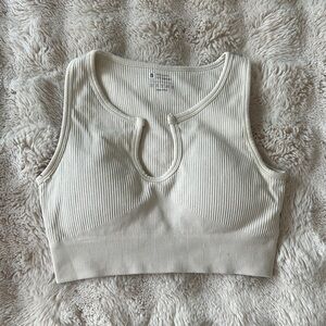 Cream Ribbed Sleeveless Top